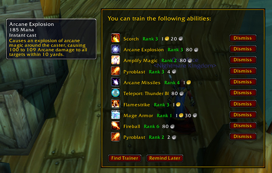 New Training Reminder Feature (WoW Classic)